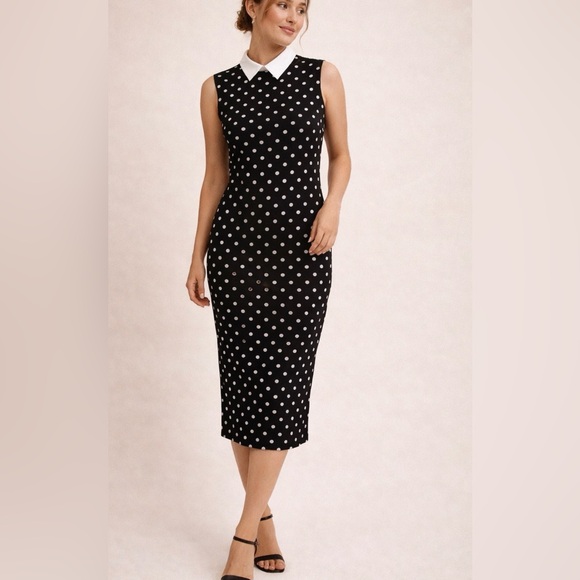 New York Company Dresses & Skirts - York & Company Black White Polka Dot Sheath Dress Collared Cap Sleeve Size S